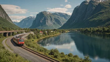 Et tog som kjører gjennom et naturskjønt norsk landskap.