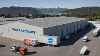 En næringsmiddelfabrikk med en skilt som leser 'Næringsmiddelfabrikk' på norsk.