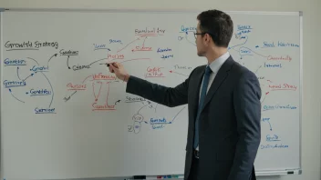 En bedriftsleder står foran en whiteboard med en vækststrategidiagram, ser selvbevisst og bestemt ut.