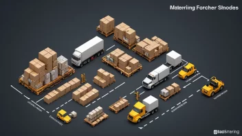 Et bilde som viser prosessen med materialeforsyning, inkludert transport og lagring av materialer og varer.