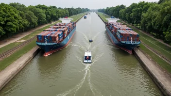 Containerskip passerer gjennom en kanal med overføring av last