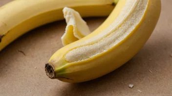 Et bananskin, delvis rullet tilbake for å vise frukten inni.