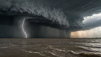 Et dramatisk og intensivt bilde av en sjelden naturkatastrofe, som en stor flom eller en enorm storm.