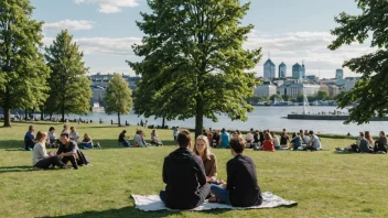 En gruppe mennesker sosialiserer i en park i Oslo.