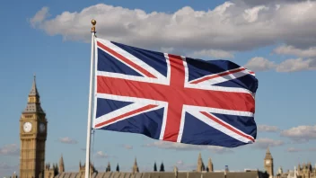 Union Jack-flagget som vifter i vinden, symboliserer britisk kultur og arv.