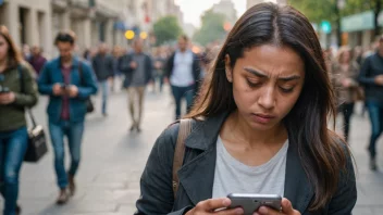 En person som ser på telefonen sin med bekymret uttrykk