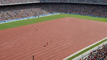 En standard løpebane med gressbane og tribuner.