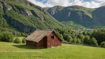 En høylåve i et landlig norsk landskap