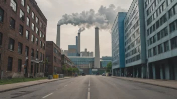 En graf som viser en økning i effektivitet, med en fabrikk eller kontorbygning i bakgrunnen.