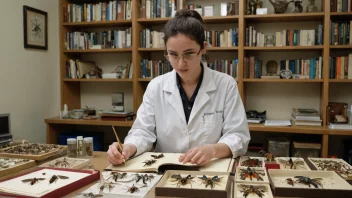 En person studerer insekter i et laboratorium