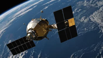 En TV-satellitt i bane rundt jorden, med signaler som sendes til og fra satellitten.