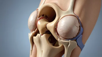 En illustrasjon av en knæskål, også kjent som patella, med det omkringliggende kneleddet og leddbåndene.