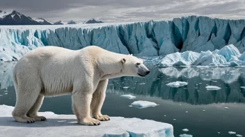 En isbre som smelter på grunn av klimaendringer, med en trist isbjørn i forgrunnen.