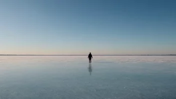 En person som går på en frossen innsjø.