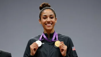 En person som har oppnådd en andreplassering, står stolt på et podium med en sølvmedalje.