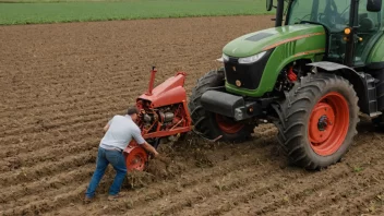 En bonde som arbeider i en åker med en traktor og ulikt jordbruksutstyr.