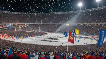 En festlig atmosfære ved mål i en skikonkurranse, som markerer slutten på verdenscupsesongen.