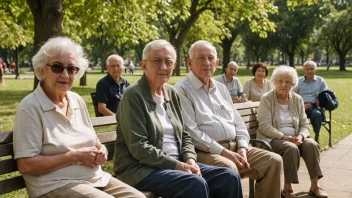 En gruppe eldre mennesker som sitter i en park.