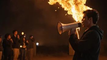 Et bilde som illustrerer begrepet brannkasting, eller å spreie informasjon med ild og energi.