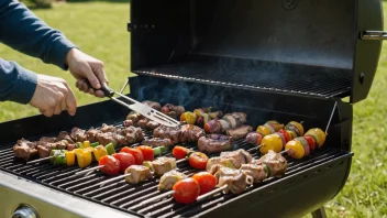 En person som griller mat på en grill utendørs på en solfylt dag.