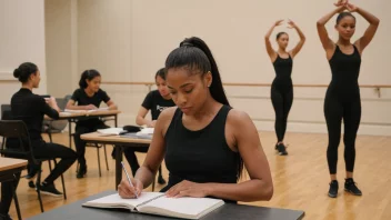 En danseskribent som skriver i en notebook mens han ser på en danseforestilling.