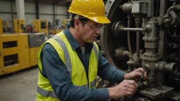 En person som utfører driftsarbeid på en stor industriell maskin.