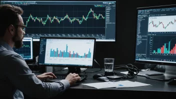 Et bilde som illustrerer et markedsskifte, med grafer og diagrammer i bakgrunnen, og en person som analyserer data på en dataskjerm.