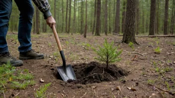 En person planter et tre i en skog