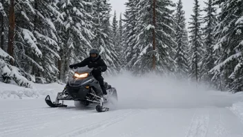 En person som kör en snöskoter genom en snöig skog