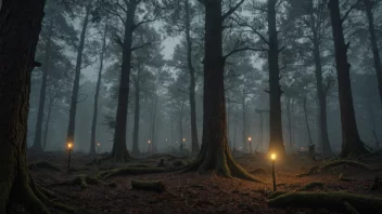 En mystisk skog med en atmosfære av gåtefullhet og hemmelighet.