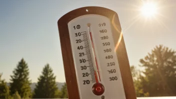 Et termometer som viser en temperatur på 10 grader celsius på en solfylt morgen.