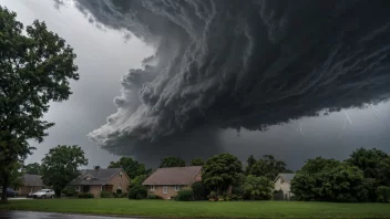 En storm med sterke vinder og kraftig regn som forårsaker skader