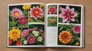 En blomsterkatalog med fargerike bilder av ulike blomster og planter.