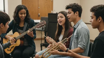 Studenter som spiller musikk sammen på universitetet.