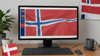 En dataskjerm som viser et velkomstprogram med et norsk flagg.