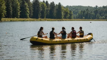 En fredelig sommerscene med en gruppe mennesker som nyter en avslappende flåtepadling.