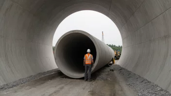 En betongpipe med en arbeider i bakgrunnen