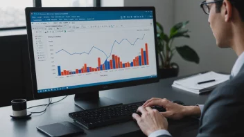 En person som analyserer data på en dataskjerm med en graf som viser en oppadgående trend, noe som indikerer vekst og suksess.