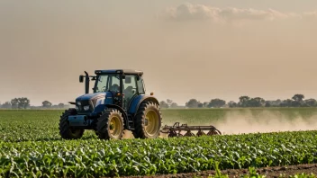 En landboer som arbeider i et jorde med en traktor og avlinger i bakgrunnen