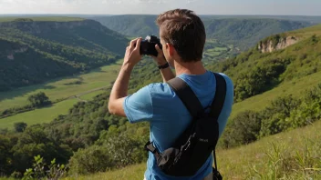 En friluftsfotograf som tar bilder av naturen