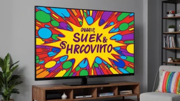 En TV-skjerm som viser en fargerik reklame med en tydelig skrift og et minneverdig slagord.