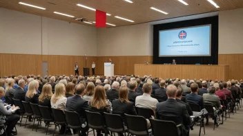 En konferansesal fylt med mennesker som feirer et jubileum.