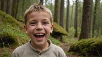 En ung gutt med et rampete smil og en leken holdning, som representerer ånden av å være 'guttenaktig'.