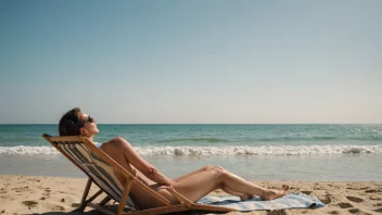 En person som nyter en solrik dag på stranden, med en eksklusiv og luksuriøs atmosfære.