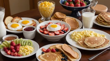 Et frokostbuffet med en rekke matvarer.