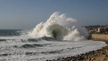 En enorm bølge slår mot stranden og forårsaker ødeleggelse og kaos.