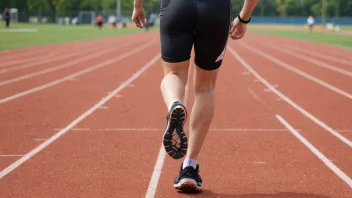 En person i sportsutstyr løper på en friidrettsbane med en timer i bakgrunnen, symboliserer en fysisk test