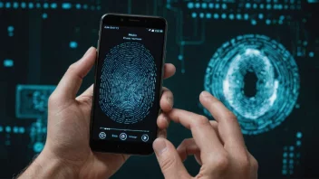 En person som bruker en smartphone med fingeravtrykkleser for å verifisere sin identitet