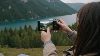 En person tar et bilde av et vakkert landskap med et kamera