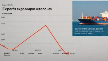 En graf som viser et lands eksportsvikt, med et lasteskip i bakgrunnen.